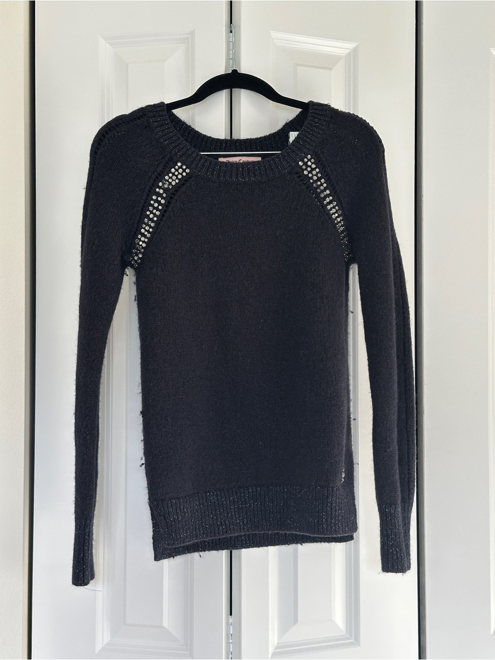 Juicy couture Women's navy Crewneck Sweater with Rhinestone Detail
